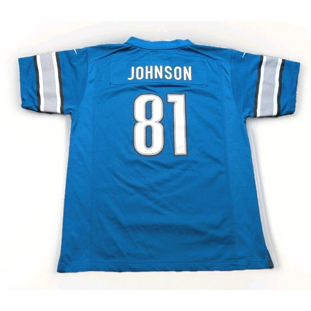Nike On Field Detroit Lions Calvin Johnson #81 Blue Game Jersey Youth XL 18/20